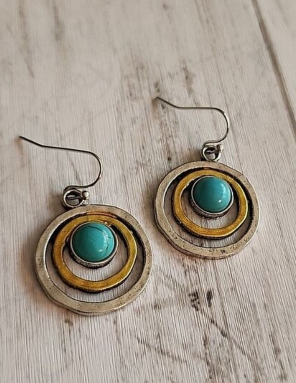 Boho Tribal Simulated turquoise  Cutout  earrings EP